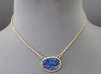 Gold Finish Metallic Blue Druzy Necklace 202//148